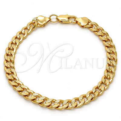 Gold Tone Basic Bracelet, Pave Cuban Design, Polished, Golden Finish, 04.242.0038.08GT (180 Gauge, 07 MM Thickness, 8 Inches Length)