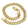 Gold Tone Basic Bracelet, Pave Cuban Design, Polished, Golden Finish, 04.242.0038.09GT (180 Gauge, 07 MM Thickness, 9 Inches Length)