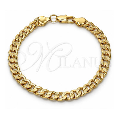 Gold Tone Basic Bracelet, Pave Cuban Design, Polished, Golden Finish, 04.242.0038.09GT (180 Gauge, 07 MM Thickness, 9 Inches Length)