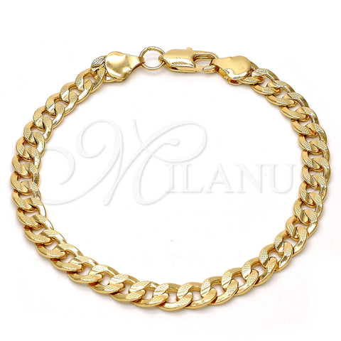 Gold Tone Basic Bracelet, Pave Cuban Design, Polished, Golden Finish, 04.242.0038.09GT (180 Gauge, 07 MM Thickness, 9 Inches Length)