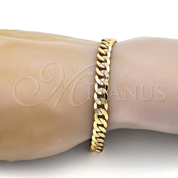 Gold Plated Bracelet — Basic Bracelet Pave Cuban Design Polished 04. .08GT — alternate product view — SKU 109406 | Chapa de Oro brazalete — básico Bracelet Pave Cuban diseño pulido 04. .08GT — SKU 109406