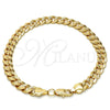 Gold Tone Basic Bracelet, Pave Cuban Design, Polished, Golden Finish, 04.242.0039.08GT (200 Gauge, 08 MM Thickness, 8 Inches Length)