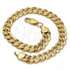 Gold Tone Basic Bracelet, Pave Cuban Design, Polished, Golden Finish, 04.242.0039.08GT (200 Gauge, 08 MM Thickness, 8 Inches Length)
