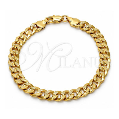 Gold Tone Basic Bracelet, Pave Cuban Design, Polished, Golden Finish, 04.242.0039.08GT (200 Gauge, 08 MM Thickness, 8 Inches Length)