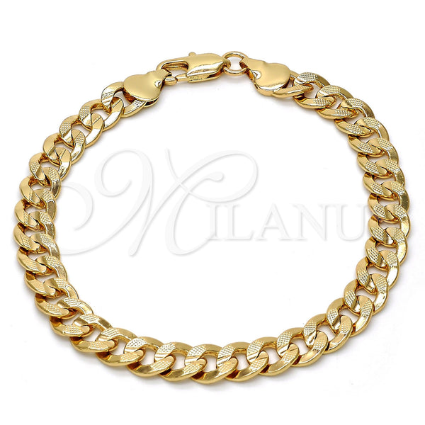 Gold Tone Basic Bracelet, Pave Cuban Design, Polished, Golden Finish, 04.242.0039.08GT (200 Gauge, 08 MM Thickness, 8 Inches Length)