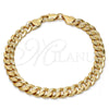 Gold Tone Basic Bracelet, Pave Cuban Design, Polished, Golden Finish, 04.242.0039.08GT (200 Gauge, 08 MM Thickness, 8 Inches Length)