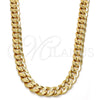 Gold Tone Basic Necklace, Pave Cuban Design, Polished, Golden Finish, 04.242.0039.30GT (200 Gauge, 08 MM Thickness, 30 Inches Length)