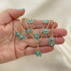 Oro Laminado Earring and Pendant Children Set, Gold Filled Style Butterfly Design, with White Crystal, Turquoise Enamel Finish, Golden Finish, 06.60.0004