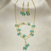 Oro Laminado Earring and Pendant Children Set, Gold Filled Style Butterfly Design, with White Crystal, Turquoise Enamel Finish, Golden Finish, 06.60.0004