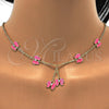 Oro Laminado Earring and Pendant Children Set, Gold Filled Style Butterfly Design, with White Crystal, Pink Enamel Finish, Golden Finish, 06.60.0004.1