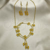 Oro Laminado Earring and Pendant Children Set, Gold Filled Style Butterfly Design, with White Crystal, Yellow Enamel Finish, Golden Finish, 06.60.0004.2