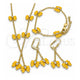 Oro Laminado Earring and Pendant Children Set, Gold Filled Style Butterfly Design, with White Crystal, Yellow Enamel Finish, Golden Finish, 06.60.0004.2