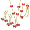 Oro Laminado Earring and Pendant Children Set, Gold Filled Style Butterfly Design, with White Crystal, Red Enamel Finish, Golden Finish, 06.60.0004.3