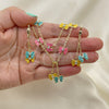 Oro Laminado Earring and Pendant Children Set, Gold Filled Style Butterfly Design, with White Crystal, Multicolor Enamel Finish, Golden Finish, 06.60.0004.4