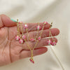 Oro Laminado Earring and Pendant Children Set, Gold Filled Style Ladybug Design, with White Crystal, Pink Enamel Finish, Golden Finish, 06.60.0005.1