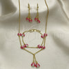 Oro Laminado Earring and Pendant Children Set, Gold Filled Style Ladybug Design, with White Crystal, Pink Enamel Finish, Golden Finish, 06.60.0005.1