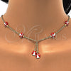 Oro Laminado Earring and Pendant Children Set, Gold Filled Style Ladybug Design, with White Crystal, Red Enamel Finish, Golden Finish, 06.60.0005.3
