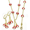 Oro Laminado Earring and Pendant Children Set, Gold Filled Style Ladybug Design, with White Crystal, Red Enamel Finish, Golden Finish, 06.60.0005.3