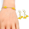 Oro Laminado Earring and Pendant Children Set, Gold Filled Style Elephant Design, with White Crystal, Yellow Enamel Finish, Golden Finish, 06.60.0006.2