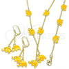 Oro Laminado Earring and Pendant Children Set, Gold Filled Style Elephant Design, with White Crystal, Yellow Enamel Finish, Golden Finish, 06.60.0006.2