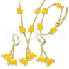 Oro Laminado Earring and Pendant Children Set, Gold Filled Style Elephant Design, with White Crystal, Yellow Enamel Finish, Golden Finish, 06.60.0006.2