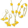 Oro Laminado Earring and Pendant Children Set, Gold Filled Style Elephant Design, with White Crystal, Yellow Enamel Finish, Golden Finish, 06.60.0006.2
