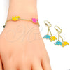 Oro Laminado Earring and Pendant Children Set, Gold Filled Style Elephant Design, with White Crystal, Multicolor Enamel Finish, Golden Finish, 06.60.0006.4