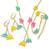 Oro Laminado Earring and Pendant Children Set, Gold Filled Style Elephant Design, with White Crystal, Multicolor Enamel Finish, Golden Finish, 06.60.0006.4