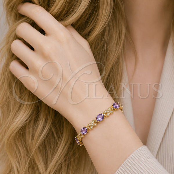 Gold Filled Bracelet — Tennis Bracelet Hugs and Kisses Design with Amethyst — alternate product view — SKU 109442 | Oro Laminado brazalete — Tennis Bracelet Hugs and Kisses diseño with Amethyst — SKU 109442