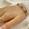 Oro Laminado Tennis Bracelet, Gold Filled Style Hugs and Kisses Design, with Amethyst Cubic Zirconia and White Micro Pave, Polished, Golden Finish, 03.206.0001.6.07 (07 MM Thickness, 7 Inches Length)