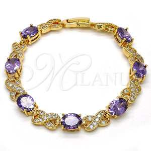 Gold Filled Bracelet — Tennis Bracelet Hugs and Kisses Design with Amethyst — main product view — SKU 109442 | Oro Laminado brazalete — Tennis Bracelet Hugs and Kisses diseño with Amethyst — SKU 109442