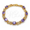 Oro Laminado Tennis Bracelet, Gold Filled Style Hugs and Kisses Design, with Amethyst Cubic Zirconia and White Micro Pave, Polished, Golden Finish, 03.206.0001.6.07 (07 MM Thickness, 7 Inches Length)