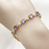 Oro Laminado Tennis Bracelet, Gold Filled Style with Amethyst and White Cubic Zirconia, Polished, Golden Finish, 03.206.0006.7.07 (06 MM Thickness, 7 Inches Length)
