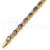 Oro Laminado Tennis Bracelet, Gold Filled Style with Amethyst and White Cubic Zirconia, Polished, Golden Finish, 03.206.0006.7.07 (06 MM Thickness, 7 Inches Length)