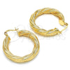 Oro Laminado Medium Hoop, Gold Filled Style Twist and Hollow Design, Matte Finish, Golden Finish, 02.170.0132.30
