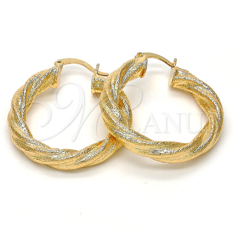 Oro Laminado Medium Hoop, Gold Filled Style Twist and Hollow Design, Matte Finish, Golden Finish, 02.170.0132.30