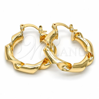 Oro Laminado Medium Hoop, Gold Filled Style Twist Design, Polished, Golden Finish, 02.170.0134.30