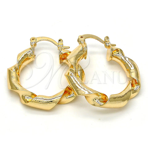 Oro Laminado Medium Hoop, Gold Filled Style Twist Design, Polished, Golden Finish, 02.170.0134.30