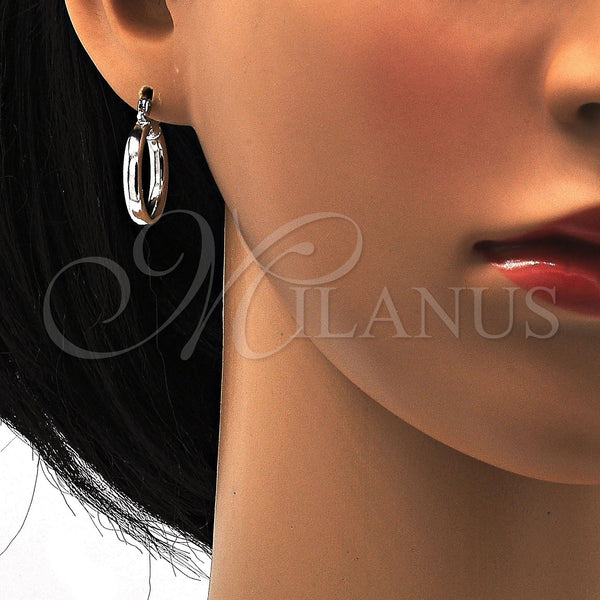 White Gold Filled Hoop Earrings — Small Hoop Hollow Design Polished 5. — alternate product view — SKU 109457 | Oro Laminado Blanco aretes de aro — Small Hoop Hollow diseño pulido 5. — SKU 109457