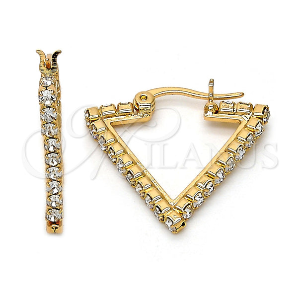 Gold Filled Hoop Earrings — Medium Hoop with White Crystal Polished 02. — main product view — SKU 109461 | Oro Laminado aretes de aro — Medium Hoop with cristal blanco pulido 02. — SKU 109461