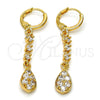 Oro Laminado Long Earring, Gold Filled Style Teardrop Design, with White Cubic Zirconia, Polished, Golden Finish, 02.217.0052