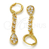 Oro Laminado Long Earring, Gold Filled Style Teardrop Design, with White Cubic Zirconia, Polished, Golden Finish, 02.217.0052