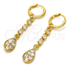 Oro Laminado Long Earring, Gold Filled Style Teardrop Design, with White Cubic Zirconia, Polished, Golden Finish, 02.217.0052