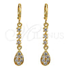 Oro Laminado Long Earring, Gold Filled Style Teardrop Design, with White Cubic Zirconia, Polished, Golden Finish, 02.217.0052