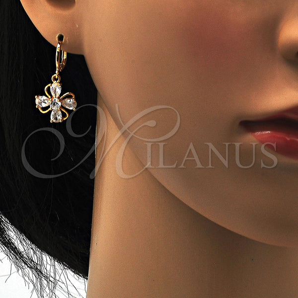 Gold Filled Ring — Dangle Earring Flower and Teardrop Design with White — alternate product view — SKU 109477 | Oro Laminado anillo — Dangle Earring flor and Teardrop diseño with blanco — SKU 109477