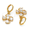 Oro Laminado Dangle Earring, Gold Filled Style Flower and Teardrop Design, with White Cubic Zirconia, Polished, Golden Finish, 02.217.0054