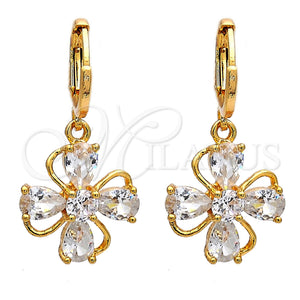 Gold Filled Ring — Dangle Earring Flower and Teardrop Design with White — main product view — SKU 109477 | Oro Laminado anillo — Dangle Earring flor and Teardrop diseño with blanco — SKU 109477