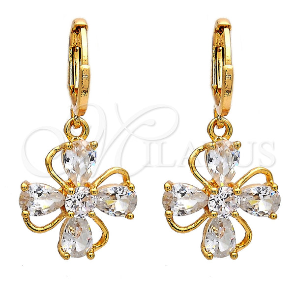 Gold Filled Ring — Dangle Earring Flower and Teardrop Design with White — main product view — SKU 109477 | Oro Laminado anillo — Dangle Earring flor and Teardrop diseño with blanco — SKU 109477