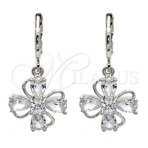 Rhodium Gold Filled Dangle Earring, Flower and Teardrop Design, with White Cubic Zirconia, Polished, Rhodium Finish, 02.217.0054.2