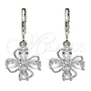 Rhodium Gold Filled Dangle Earring, Flower and Teardrop Design, with White Cubic Zirconia, Polished, Rhodium Finish, 02.217.0054.2